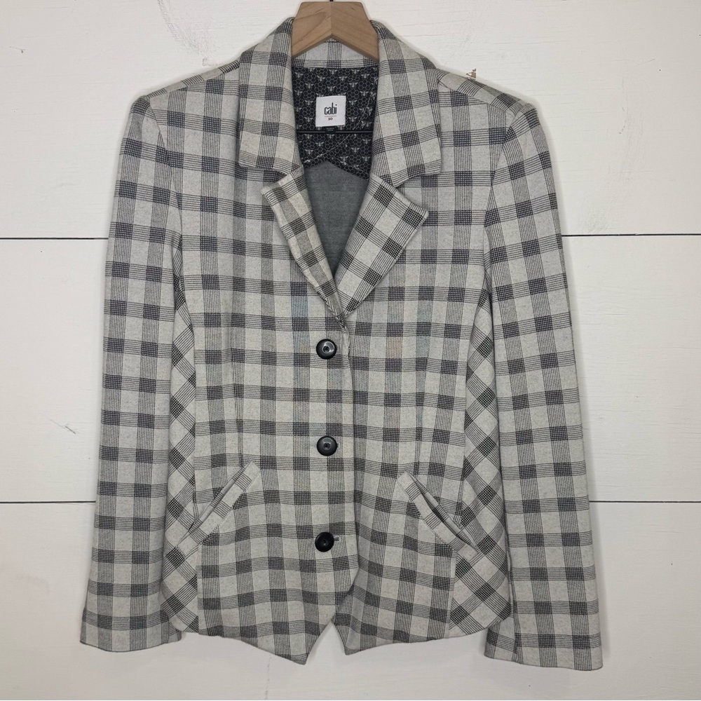 Cabi • Black Gray Plaid Women’s Single Breasted Valentina Blazer Size 10 - Picture 2 of 5